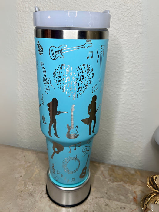 Personalized Name Music Themed 40 Oz Insulated Tumbler With Handle