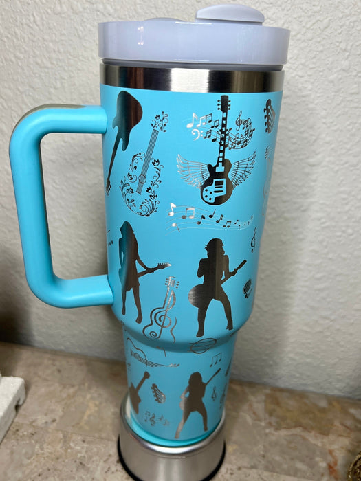 Personalized Name Music Themed 40 Oz Insulated Tumbler With Handle