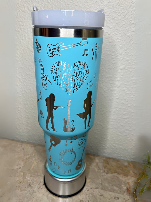 Personalized Name Music Themed 40 Oz Insulated Tumbler With Handle