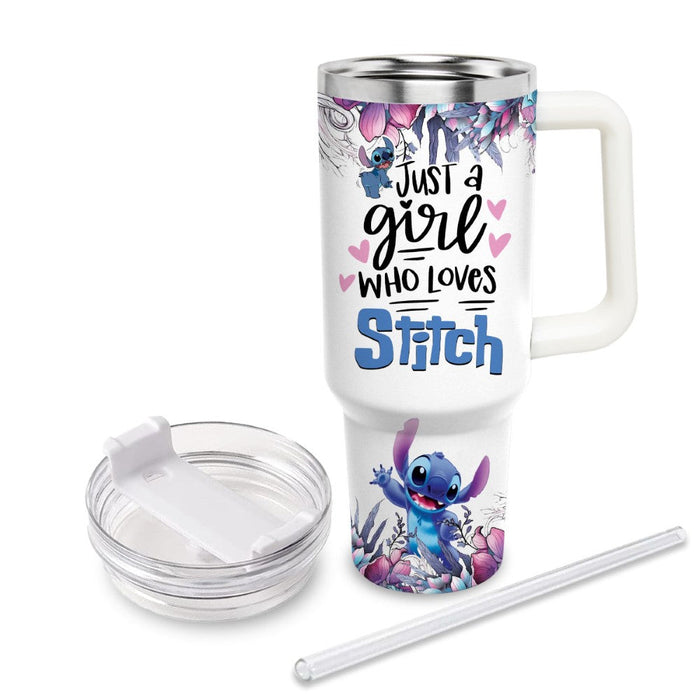 Custom Name Stitch Flower Tumbler With Handle