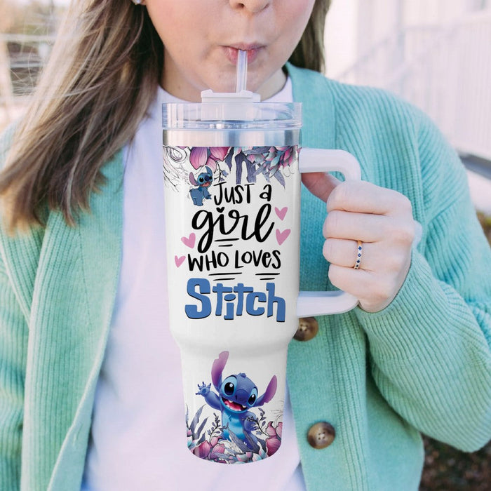 Custom Name Stitch Flower Tumbler With Handle