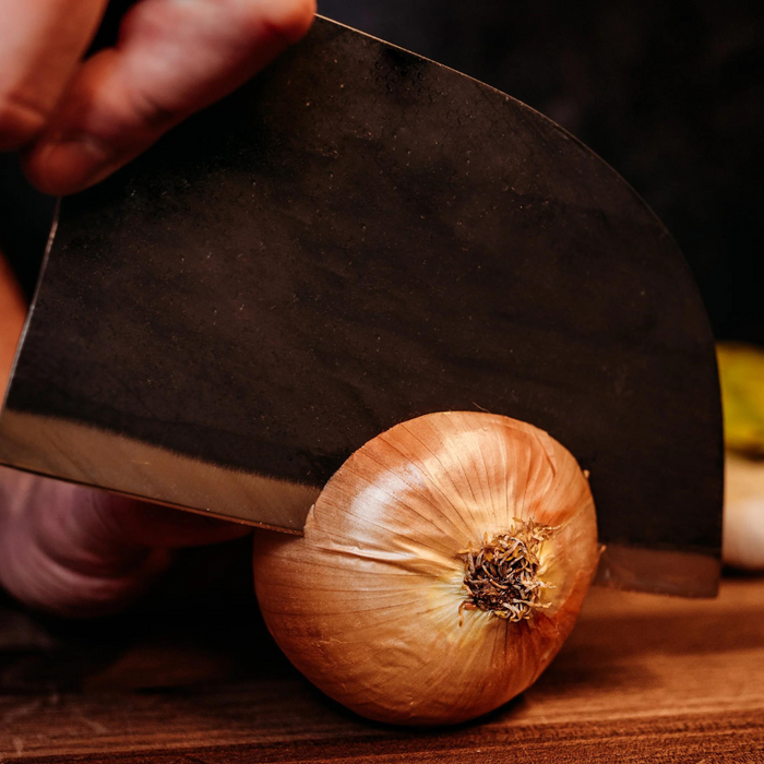 Handcrafted High-Carbon Steel Chef's Knife with Custom Leather Sheath