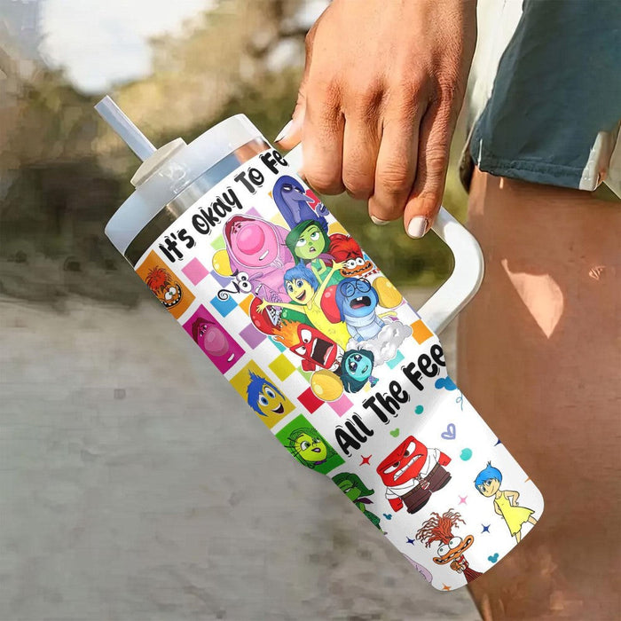 Cartoon Printed Travel Tumbler With Lid