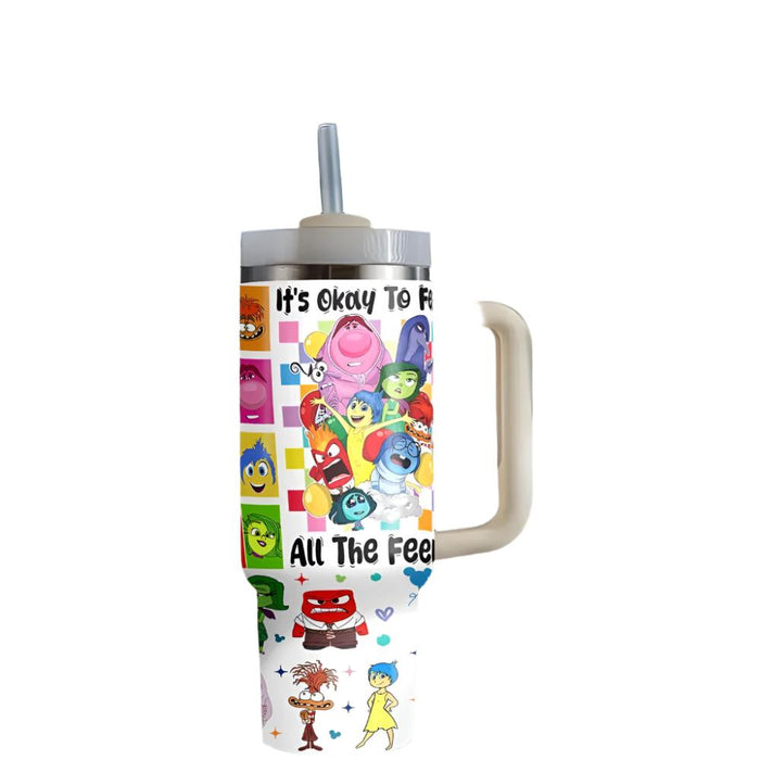 Cartoon Printed Travel Tumbler With Lid