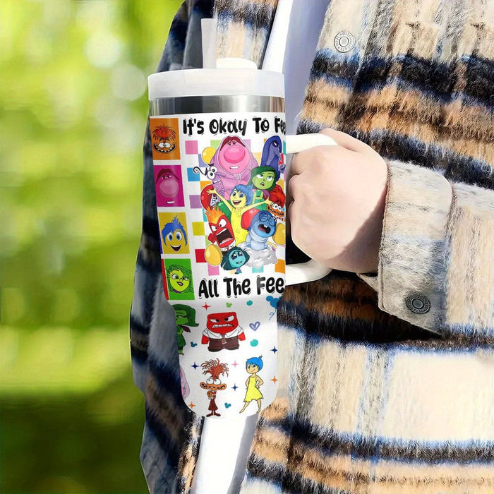 Cartoon Printed Travel Tumbler With Lid