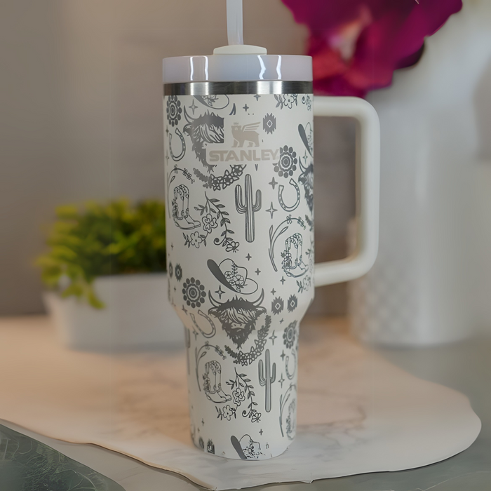 Personalized Floral Western Themed Tumbler With Handle