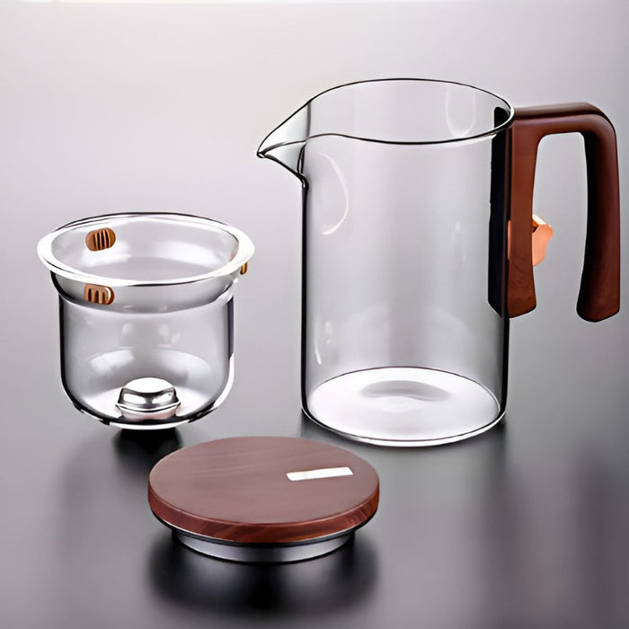 Wooden Lid Glass Teapot With Infuser