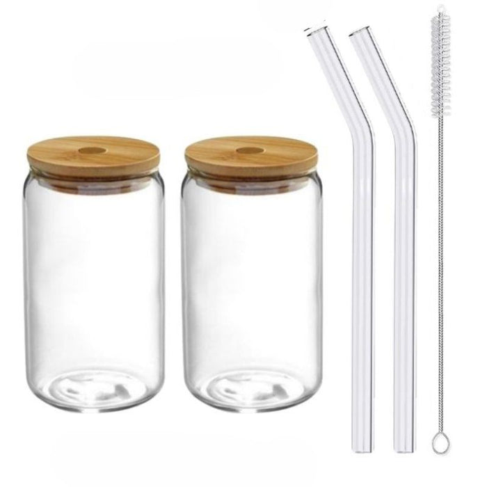 Transparent Bubble Glass Cup With Lid And Straw