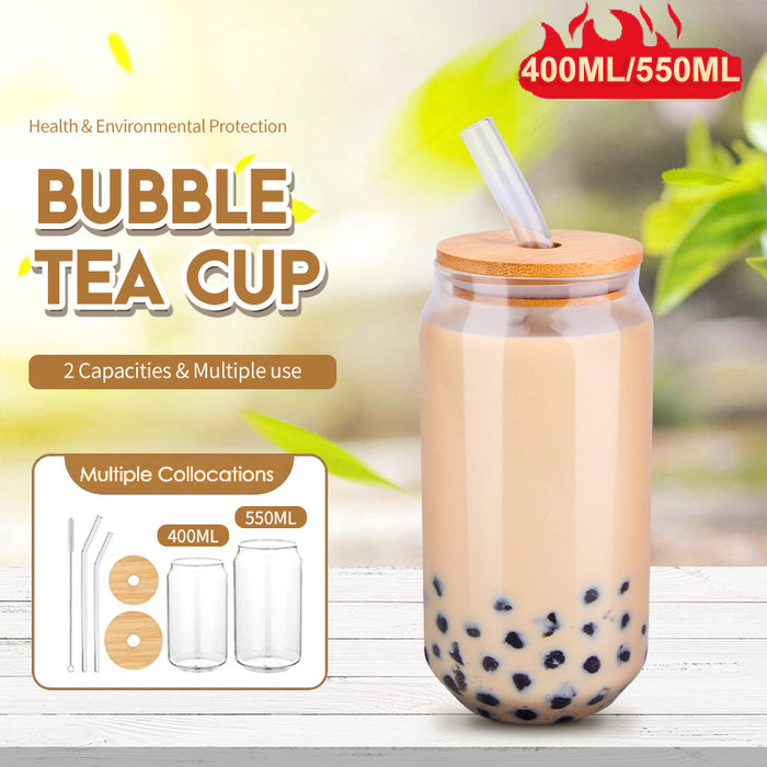 Transparent Bubble Glass Cup With Lid And Straw