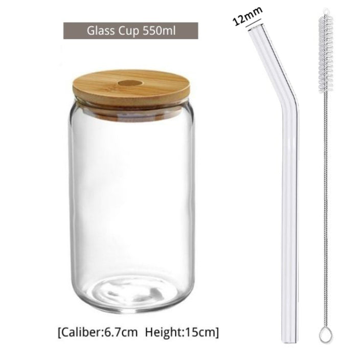 Transparent Bubble Glass Cup With Lid And Straw