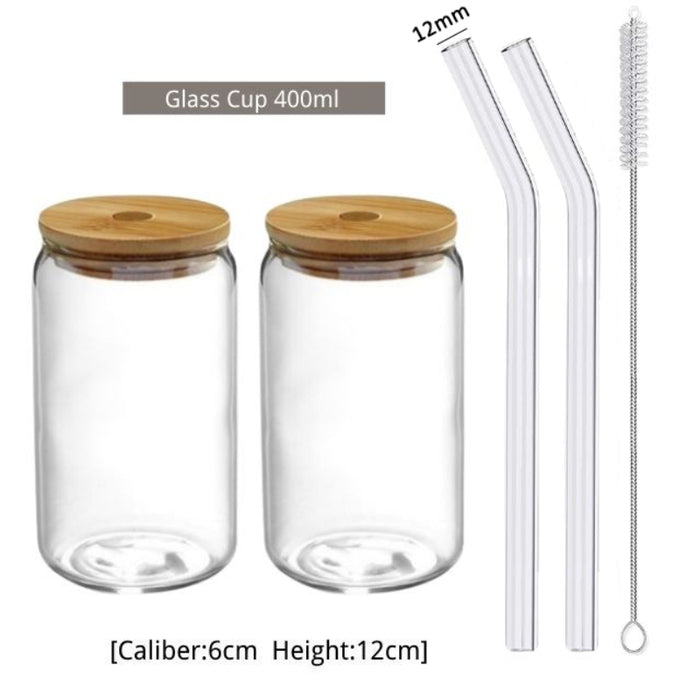 Transparent Bubble Glass Cup With Lid And Straw