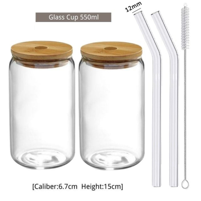 Transparent Bubble Glass Cup With Lid And Straw