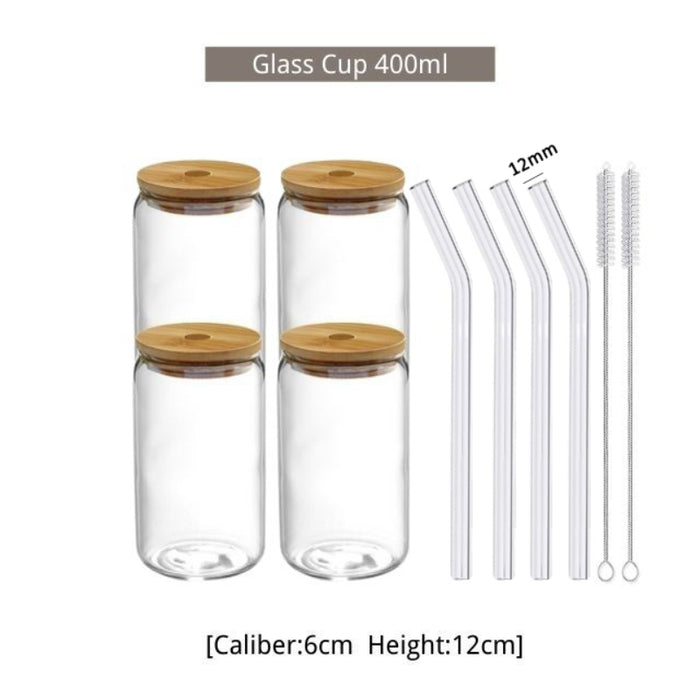 Transparent Bubble Glass Cup With Lid And Straw