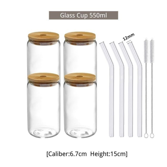 Transparent Bubble Glass Cup With Lid And Straw