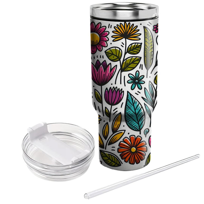 Whimsical Floral Doodle  Tumblers For Gifts