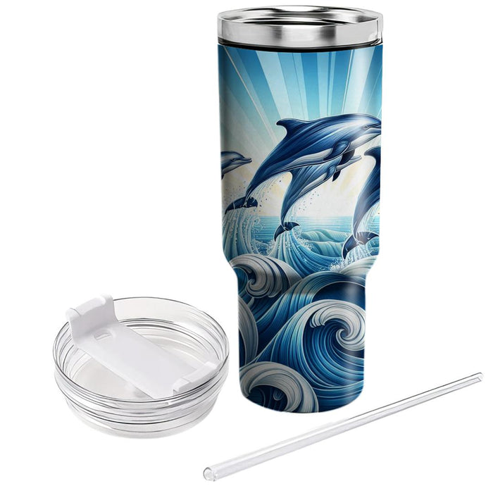 Funky Dolphin Splash  Travel Tumblers