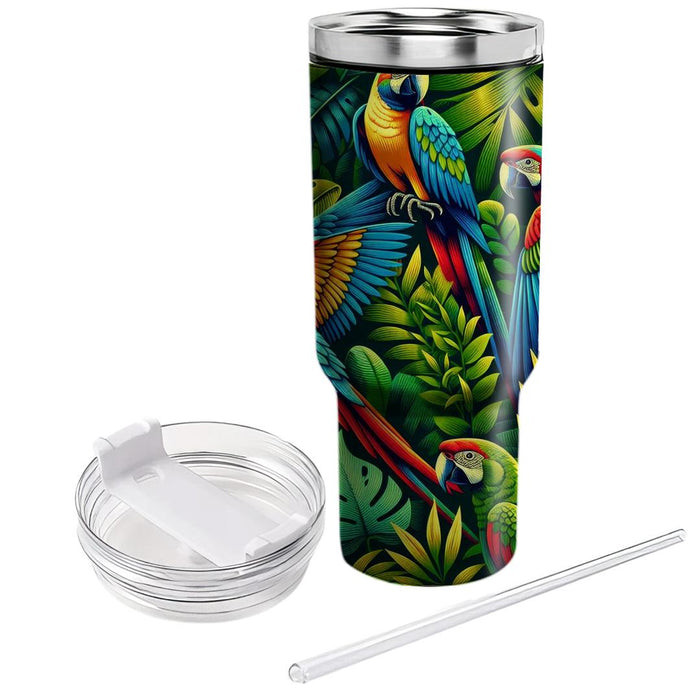 Vibrant Tapestry Of Jungle Parrots  Travel Tumblers