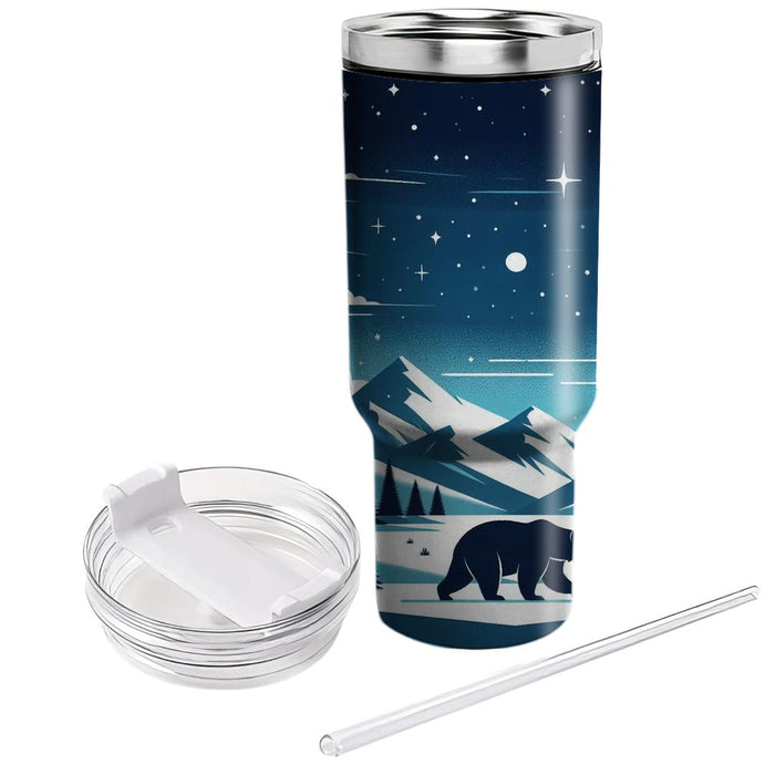 Black Bears Winter At Night  Personalized Tumblers