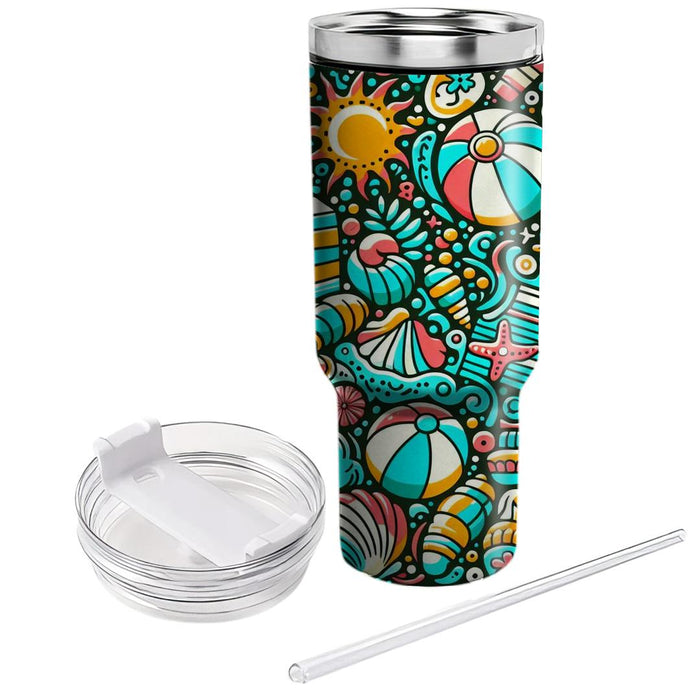 Whimsical Waves - A Beach Day  Tumblers With Lids