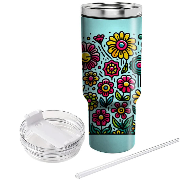 Vibrant Doodle Flowers  Decorative Tumblers