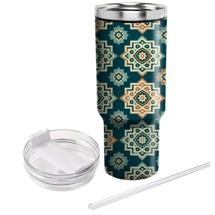 Vintage Geometric Tiles  Personalized Tumblers