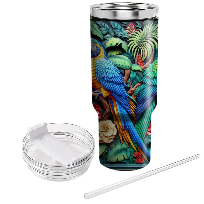 Vivid Tropical Parrots  Travel Tumblers