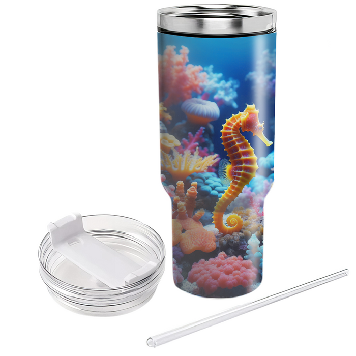 Vivid Coral Seahorse  Decorative Tumblers