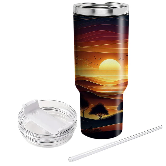 Bold Sunset Silhouette  Tumblers With Lids