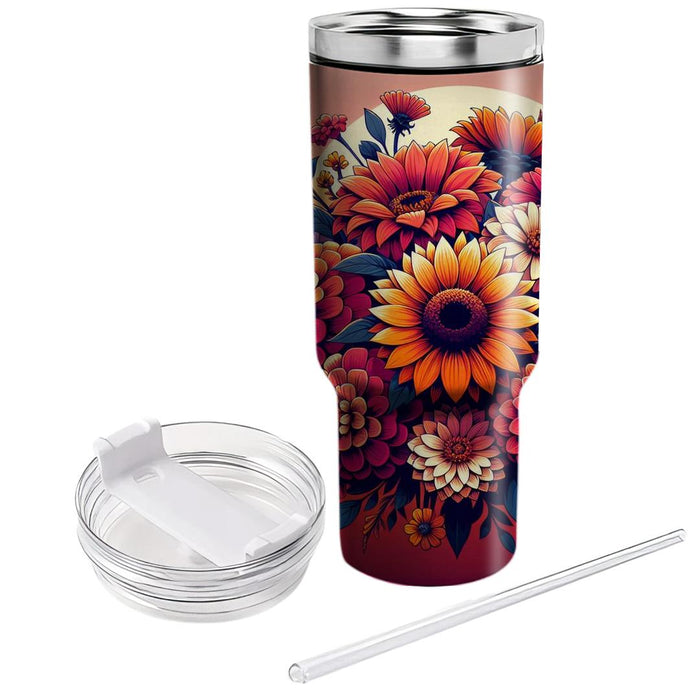 Sunset Floral Burst  Unique Tumblers