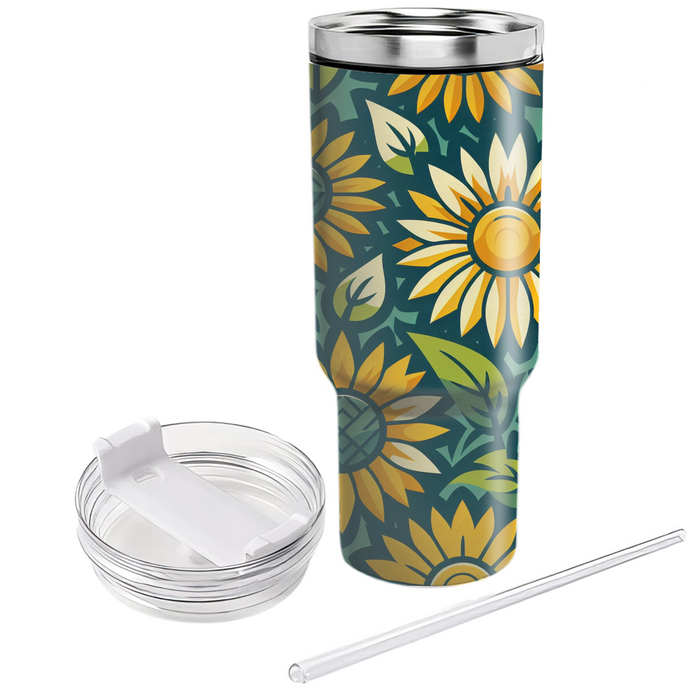 Stylized Sunflower Burst Custom Tumblers