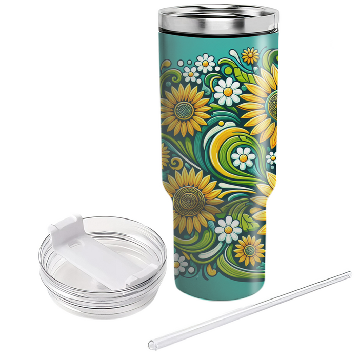 Sunny Sunflower Swirl Travel Tumblers