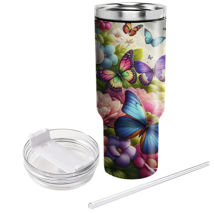 Vibrant Butterfly Blossom  Travel Tumblers