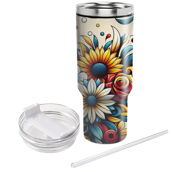 Bold Floral Mosaic  Tumblers With Lids