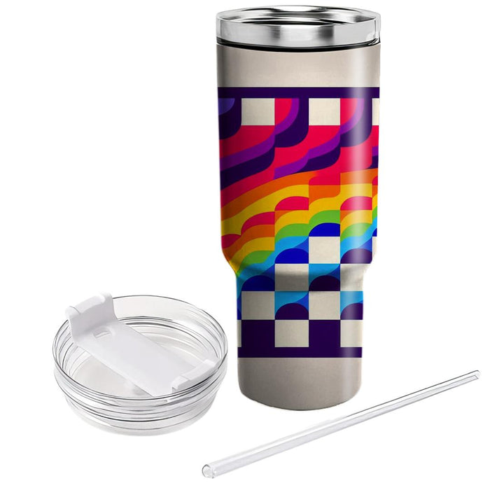 Vibrant Rainbow Checker  Tumblers With Lids