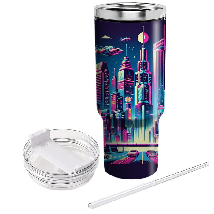 Retro Futuristic City  Unique Tumblers