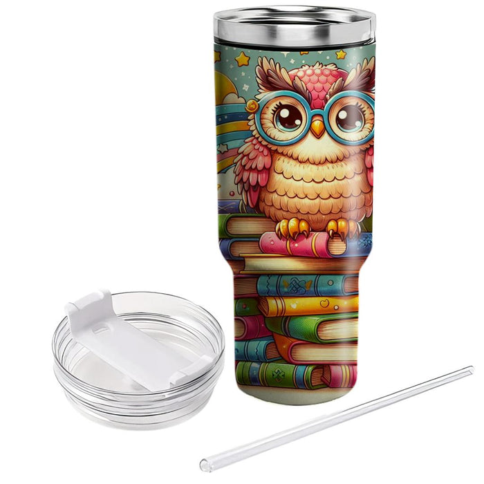 Whimsical Owl Reading  Custom Tumblers