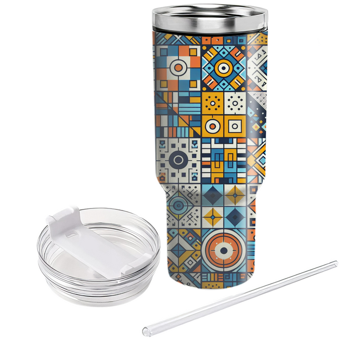 Geometric Patchwork Squares Custom Tumblers