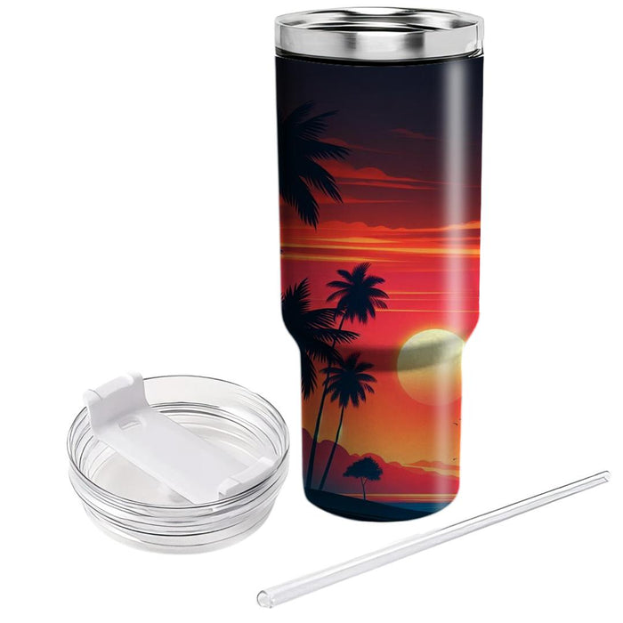 Retro Palm Tree Sunset  Personalized Tumblers