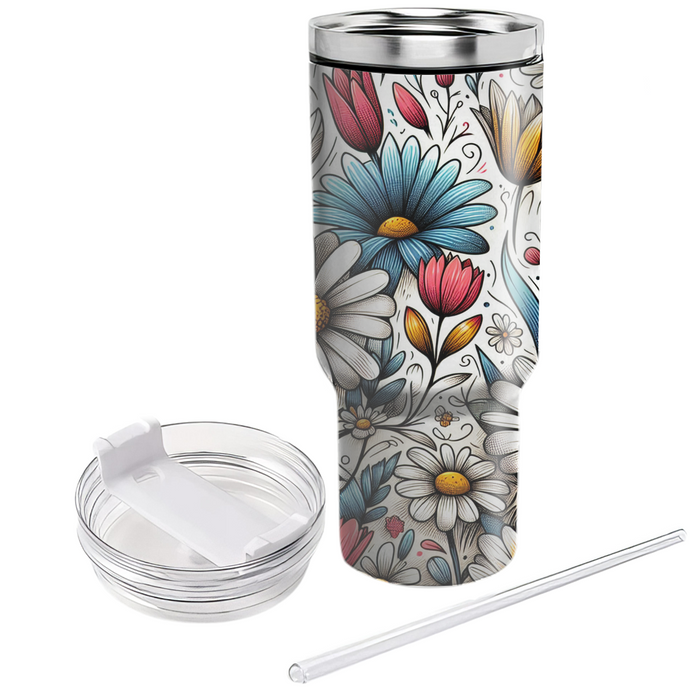 Breezy Floral Doodle  Tumblers With Lids