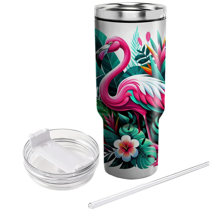 Vibrant Flamingo Dance  Travel Tumblers