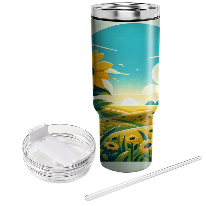 Bright Sunflower Fields  Tumblers With Lids