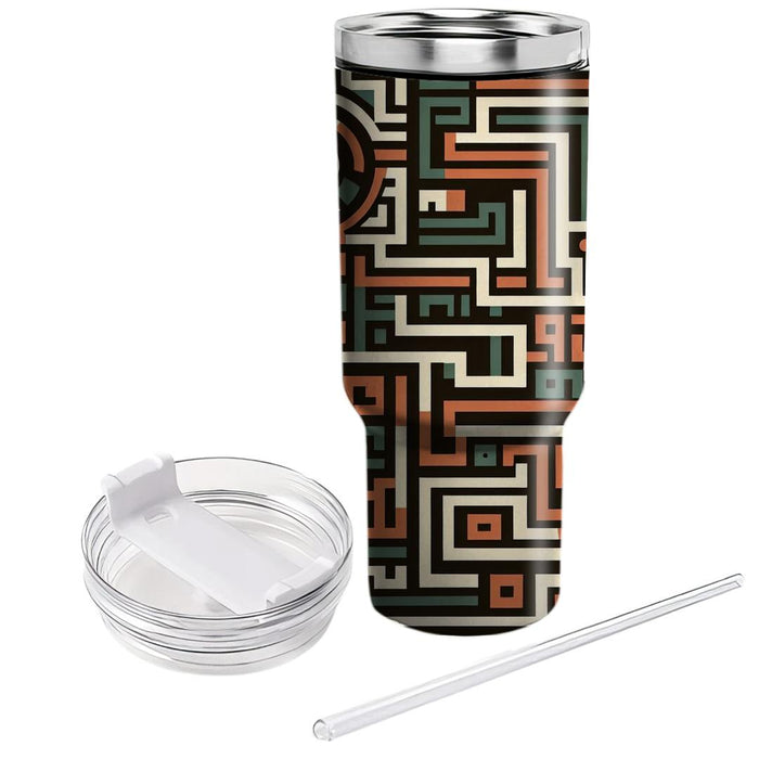 Abstract Aztec Maze  Travel Tumblers