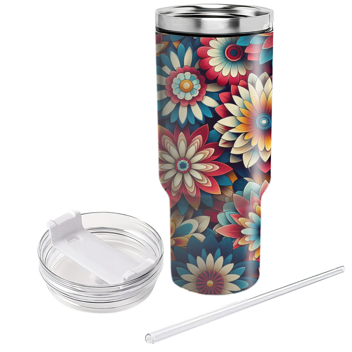 Vibrant Kaleidoscope Flowers Travel Tumblers