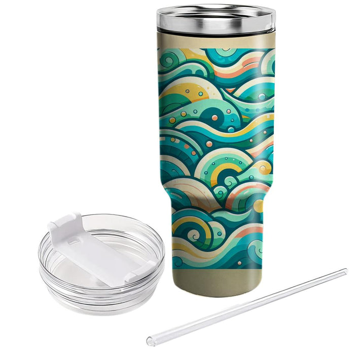 Whimsical Ocean Wave Pattern  Personalized Tumblers