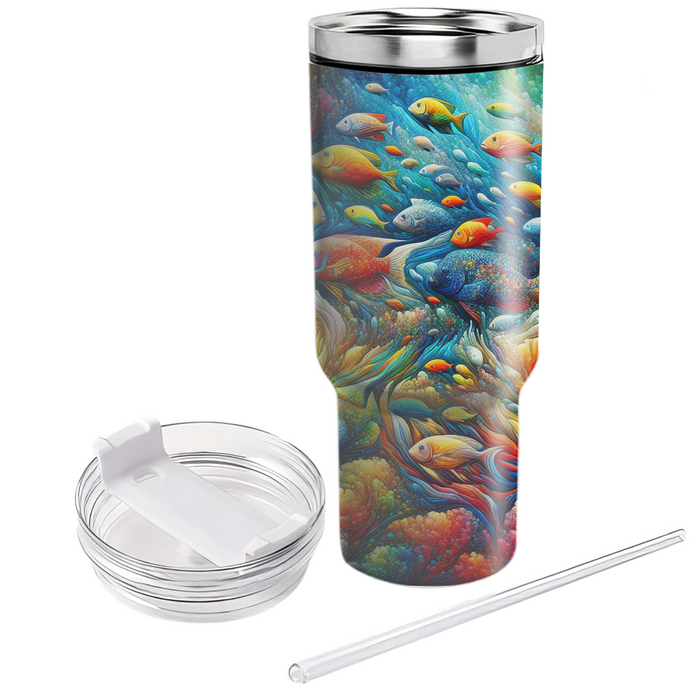 Vibrant Fish Frenzy  Tumblers With Lids