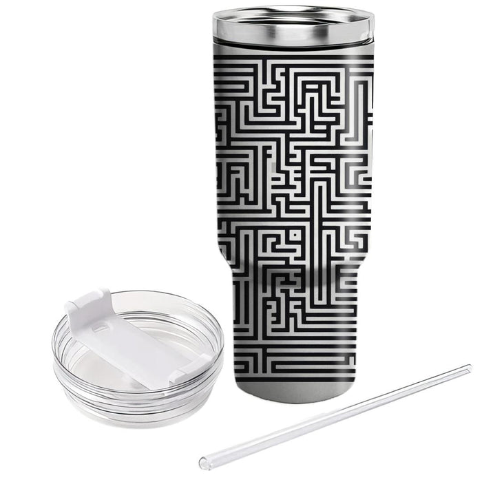 Minimalist Monochrome Maze  Travel Tumblers