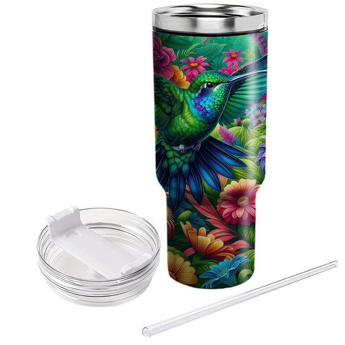 Vibrant Floral Hummingbird  Travel Tumblers