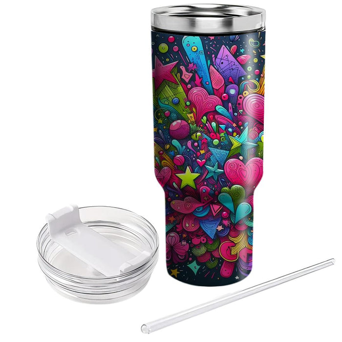 Neon Doodle Art  Travel Tumblers