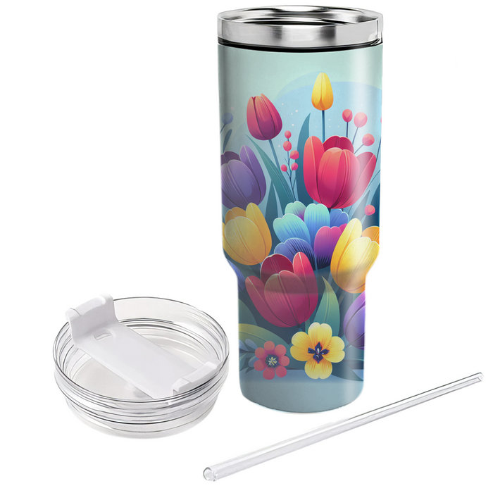 Vibrant Tulip Bloom  Tumblers With Lids