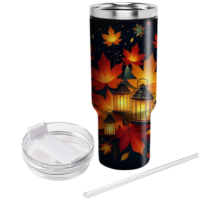 Autumn Leaves And Lanterns Tumblers With Lids